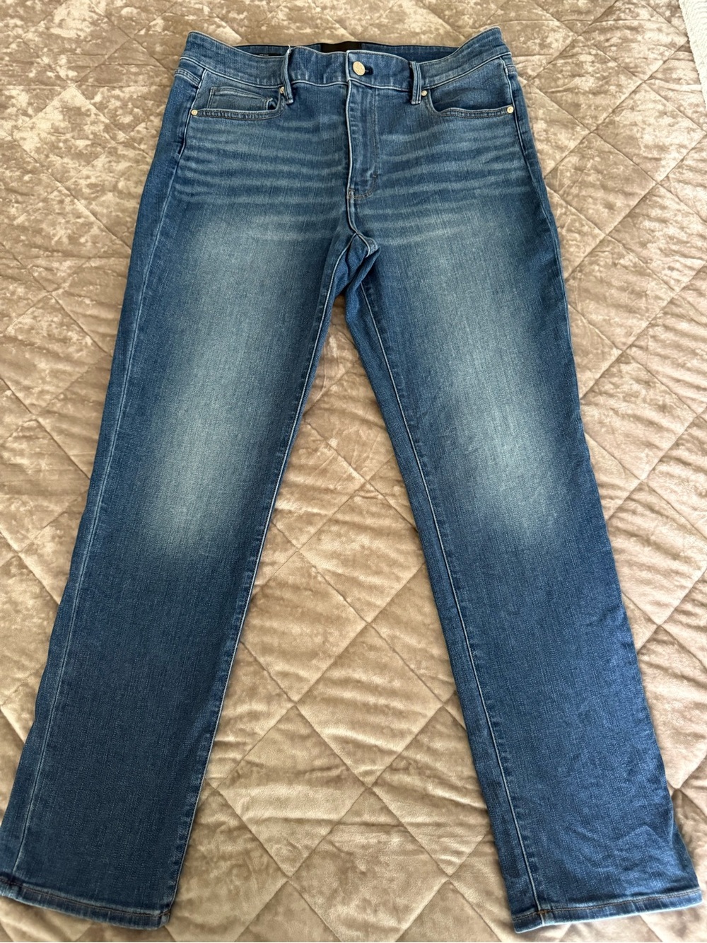 White House Black Market Women's Mid Rise Slim Straight Jeans,Dark Blue Wash